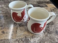 KATIE BROWN Mug Bird Red 20oz Cream Set Of 2 Pottery Style Large Handle Cottage picture