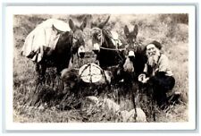 c1940's Peter Voss & Donkeys Prospector Miner RPPC Photo Unposted Postcard picture