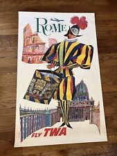 Original Vintage 1960's ROME Fly TWA Airline Poster David Klein 25”x40” picture
