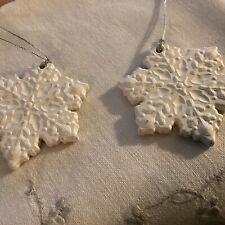  Vintage Ceramic Snowflake White Ornaments Lot Of 2 picture