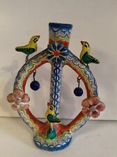 Vtg  Mexican Candelabra Tree Of Life Pottery Folk Art Candle Holder 6.5” x 4” picture