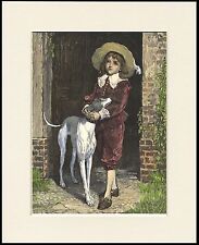 GREYHOUND BOY AND DOG CHARMING DOG PRINT MOUNTED READY TO FRAME picture
