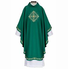 Green Holy Trinity Cross Chasuble with Gold-Toned Embroidered Edges, 59 In picture