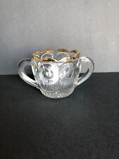 Vintage Bartlett Collins Glass Open Sugar Bowl Scalloped Edge Gold Trim Handles picture