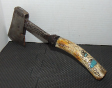 Vintage Ornate Turquoise Deer Horn Drop Forged Metal Hatchet Hand Carved Antler picture