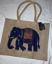 Greater Good Tote Bag 100% Jute Indian Elephant India Burlap Eco Friendly 13x17