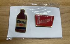 Original Coors Banquet Beer Advertising RARE Lapel Hat Pin Bottle Lot Of 2 picture