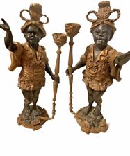 Pair French Bronze Blackamoor Mantle Candleholders picture