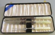 vintage Viners of Sheffield Carving Set faux pearl handle knives meat fork 3P picture