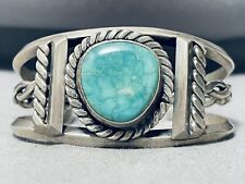 GASP VINTAGE NAVAJO CARICO LAKE TURQUOISE STERLING SILVER BRACELET picture