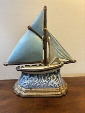 Vintage Sailboat Cast Iron Doorstop Nautical Maritime Display Collectible 10x9” picture