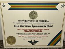 GREAT WAR VICTORY COMMEMORATIVE MEDAL CERTIFICATE ~ W/PRINTING TYPE-1 picture