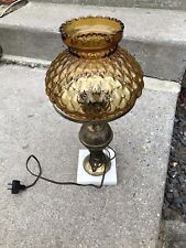 Vintage~Amber Glass~Lamp~Marble Base~Amber Quilted Glass Shade~Table Lamp~1960's picture