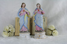 PAIR 1900  VIEUX ANDENNE porcelain biscuit Couple Pastel colours Mary Jesus Holy picture