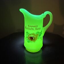 Mankota Kansas Advertising Souvenir Custard Glass Uranium Pitcher Creamer GLOWS picture