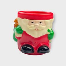 VTG 90s Plastic Coffee Mug 3-D Raised Design Red Green Cream Christmas Santa picture