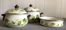 Vintage ASTA German Floral Enamelware Cookware Set With Brass Handles 5 Pieces picture