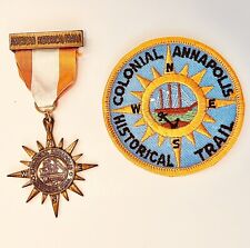 Vintage Boy Scout Historical Trails Colonial Annapolis Medal & Patch - Mint  picture
