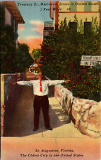 Vtg 1940s Treasury Street Narrowest Street St Augustine Florida FL Postcard picture