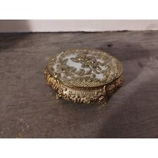 Brass Filigree Roses Cherub Footed Trinket Jewelry Box Made in Japan picture