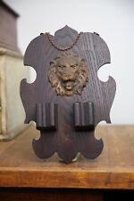 Antique Wood Lion Head Match Holder Fireplace Vintage Kitchen gothic plaque picture