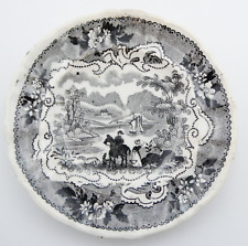 English Black & White China Butter Pat Small 3.5 inch Dish Individual Vintage picture