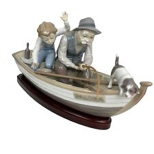 LLADRO Porcelain Figurine 5215 Boy Fishing With Gramps and Dog Wooden Base picture