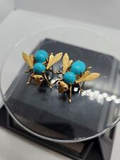 Blue Eyes Pair Of Flies Brooch Pins 18kt  Gold , Turquoise And Sapphires  picture