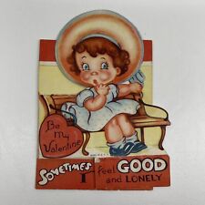 Vtg 1940s Valentine Card Die Cut Girl Chubby Cheeks Bloomers Curls Hat 5