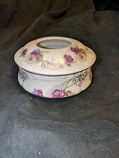 Antique Ceramic Hair Receiver With Purple And Gold Lilies picture
