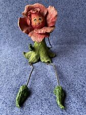Anthropomorphic  Rose Flower Face Shelf Sitter Resin Dangly Leaf picture