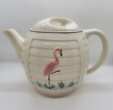 Vintage Porcelier Vitreous China Handpainted Pink Flamingo Tea Pot MCM Retro picture