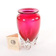 Vintage Lily Pad Vase Hand Blown Glass Design Group Red Cut Glass Clear Base picture