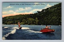 Lake Taneycomo MO-Missouri Surfboard Riding Wooden Boat Ozarks Vintage Postcard picture