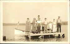 Sebago Maine ME Boat Dock & People Little Sebago c1930 Real Photo Postcard picture