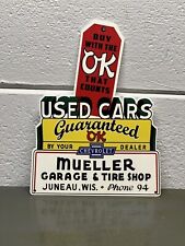 Chevrolet OK Used Cars Thick Metal Sign Garage Tire Shop Gas Oil Station Sales picture