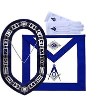  Blue Lodge Master Mason Apron, Chain Collar, Square and Compass Gloves Set picture