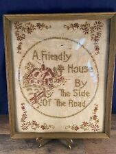 Friendly House Side of Road Antique Sampler Framed 11