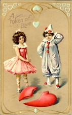 Antique Postcard Valentine Token Love Broken Heart Dancer Harlequin Jester 1909 picture