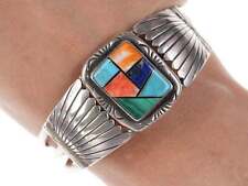 Vintage Native American Sterling channel inlay cuff bracelet picture