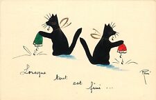 French Postcard; 2 Black Cats Crying, When it's All Over, A/S Rene', Unposted picture