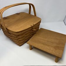 Vtg 1990 Longaberger Signed Handwoven Pie Carrier Basket Lid & Stand WATER STAIN picture