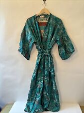 Vintage Longevity Japanese Womens Robe/Kimono Blue/Green With Pattern Size Small picture