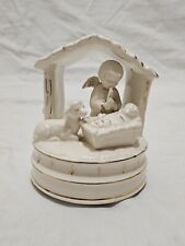 Vintage Nativity Scene Ceramic Schmid Music Box Gold Accent ~ Plays Silent Night picture