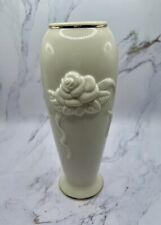 Lenox Vintage Handcrafted Cream Off-White Vase 3D Rose 24K Gold Trim picture