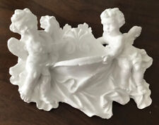 Vintage 3D Angel Cherub Plaster Painted White Plaque Decoration about 9 inches picture