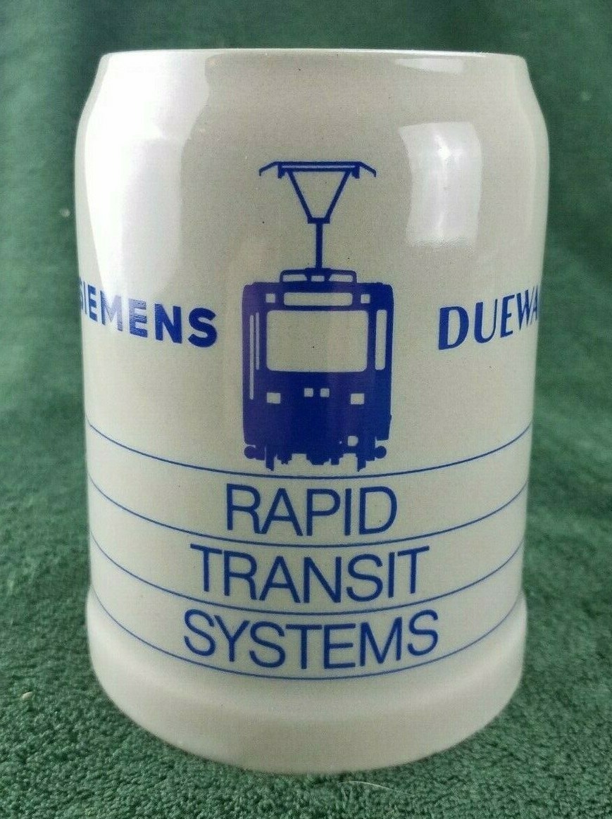 Seimans Duewag Rapid Transit Systems Beer Stein Mug 0.5 Liter W Germany Seimans Duewag Rapid Transit Systems Beer Stein Mug 0.5 Liter W Germany
