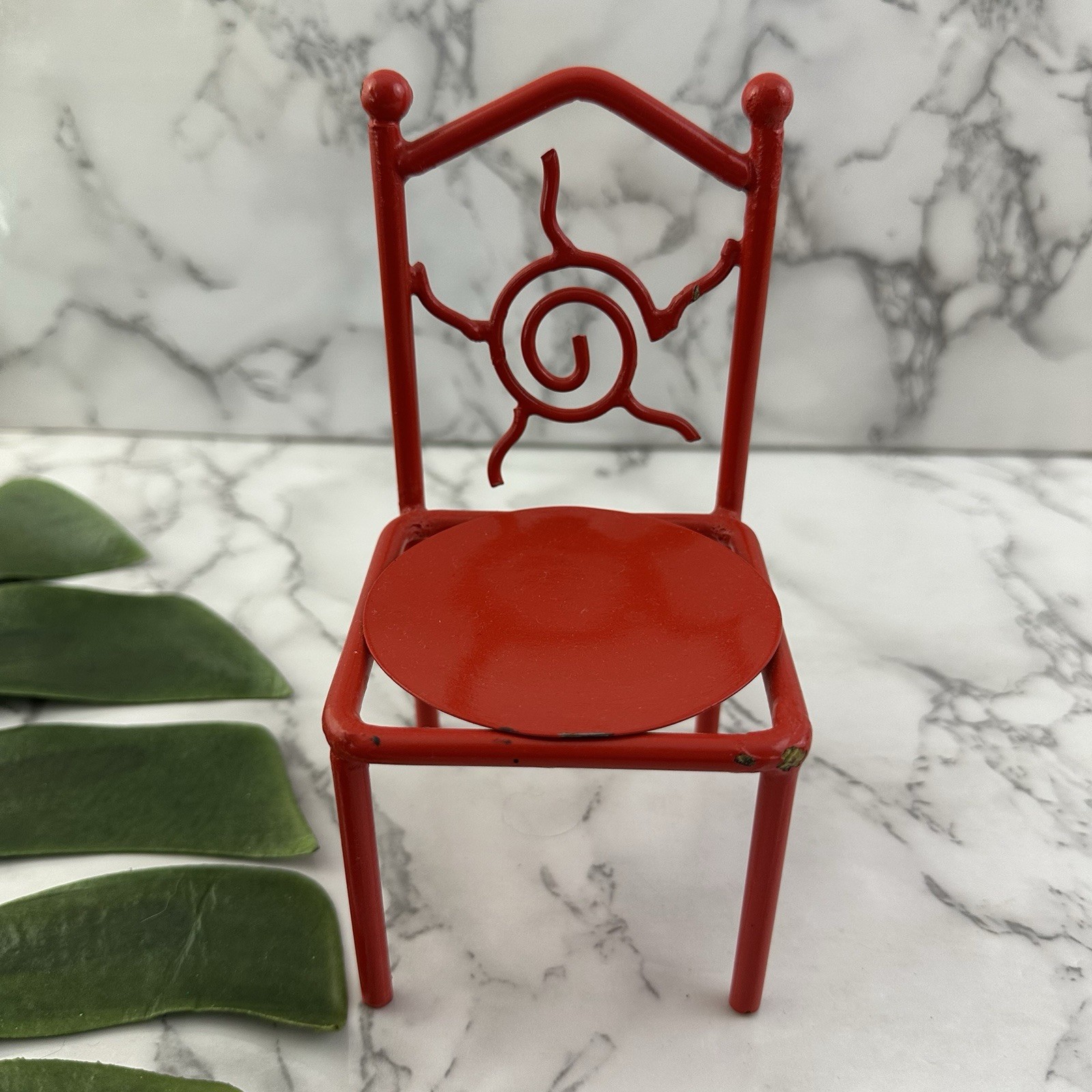 Vintage Y2k Metal Mini Chair Candle Holder Red Sun Swirl Desk Decor Doll
