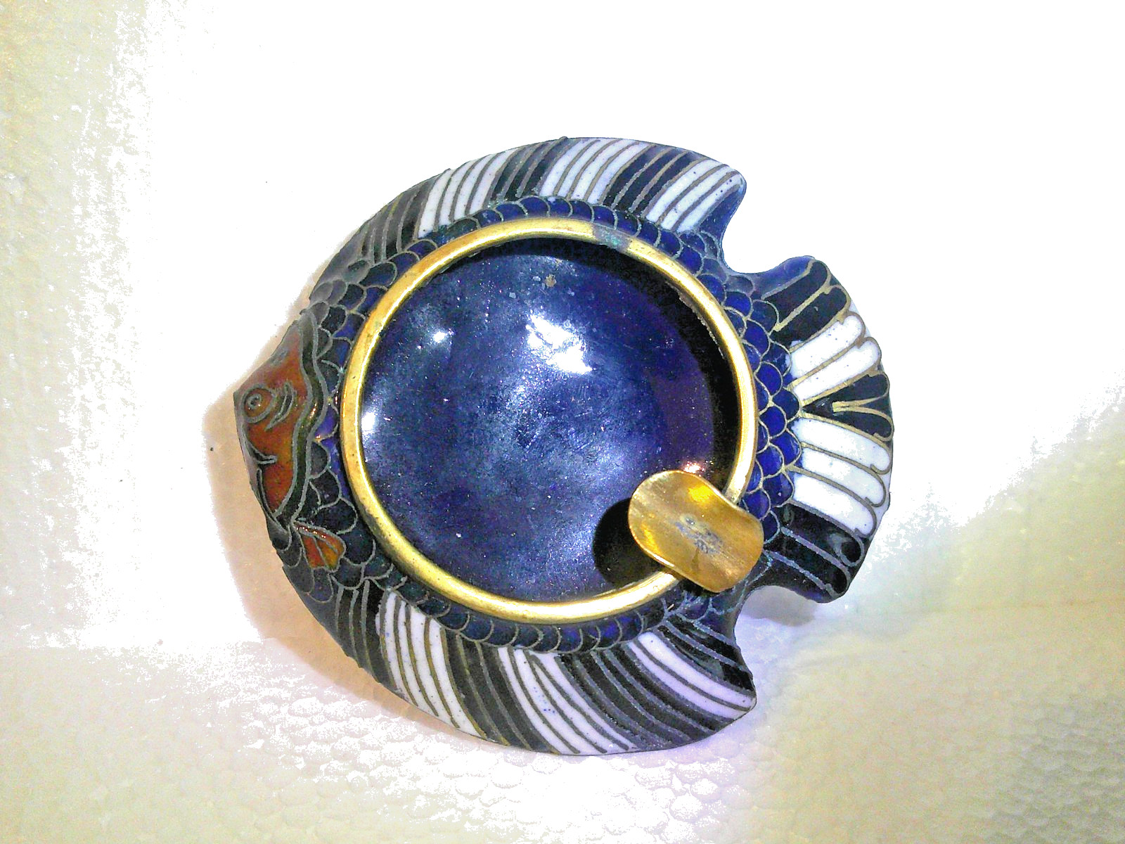 VINTAGE CERAMIC / ENAMEL / BRASS FISH ASHTRAY