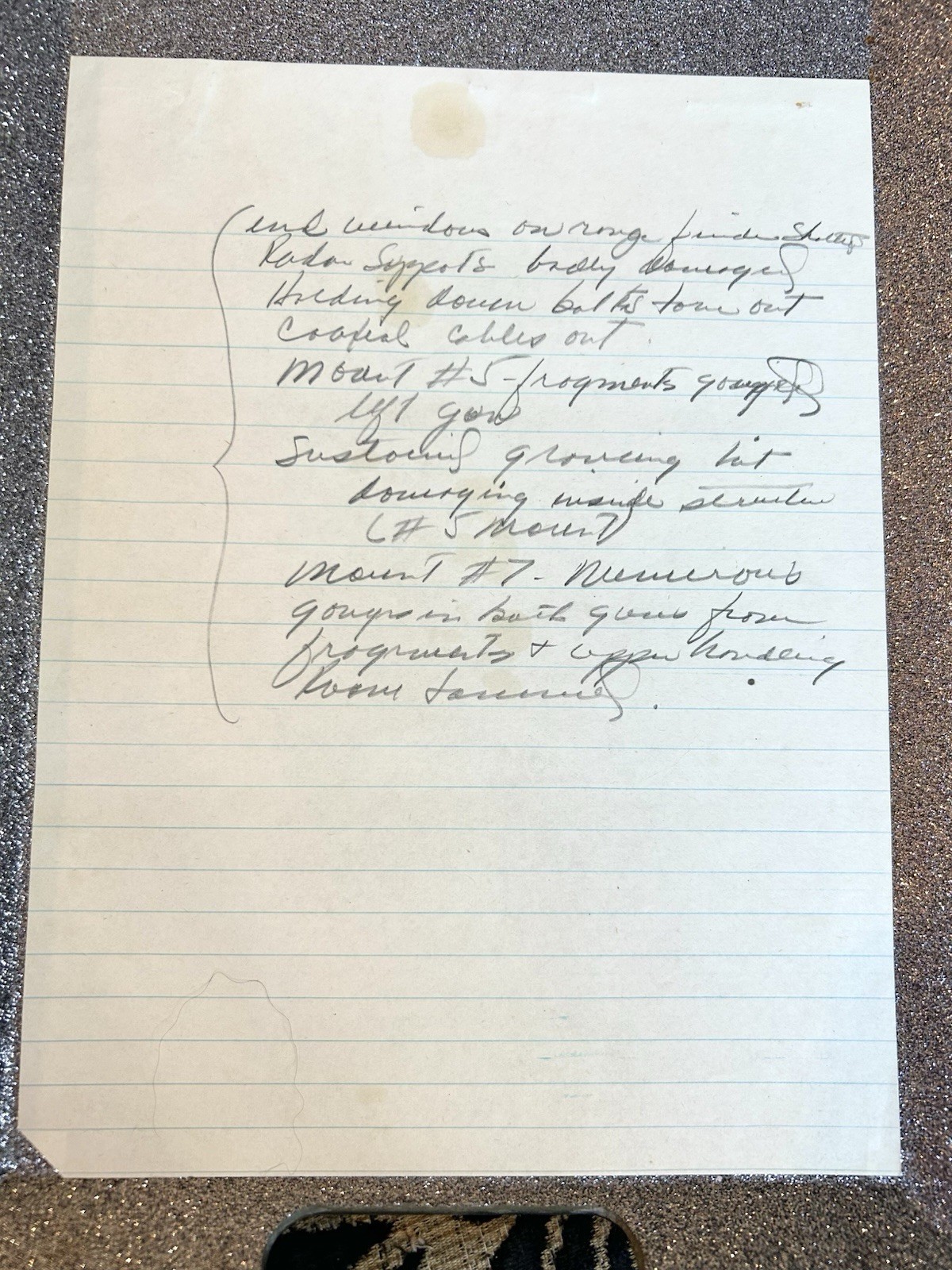 WWII Battle of Guadalcanal Original Handwritten Naval Battle Damage Notes